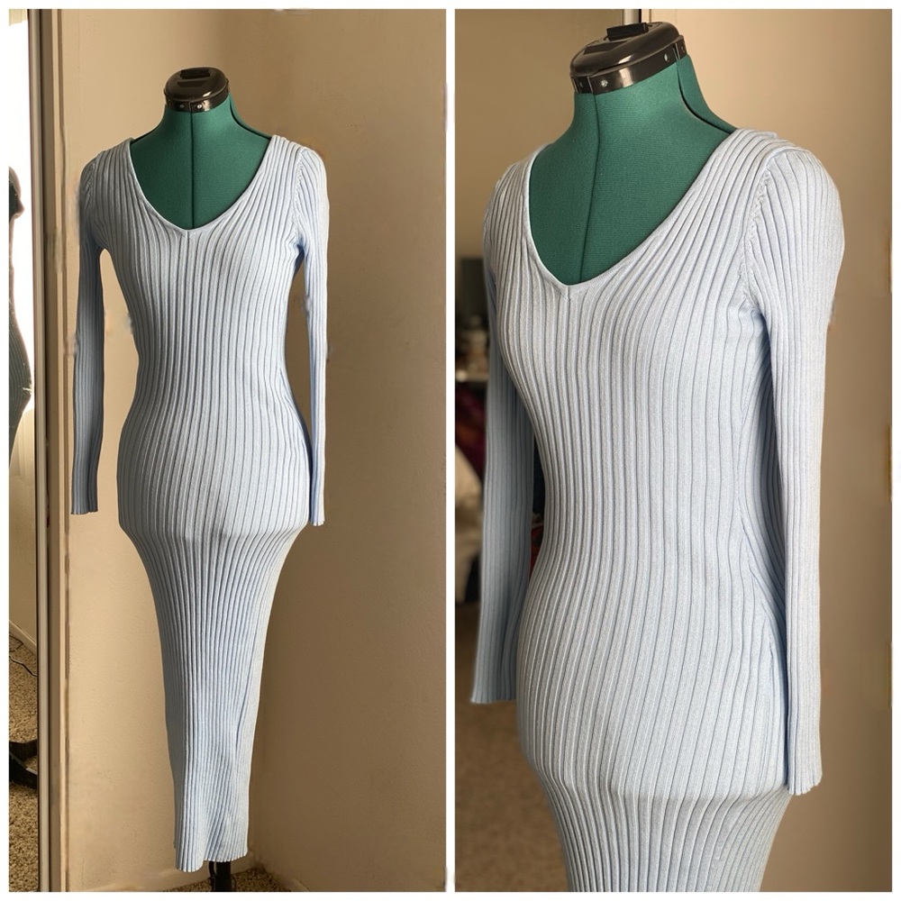 Hera Collection Baby Blue Bodycon Ribbed Knit Dress Size M
